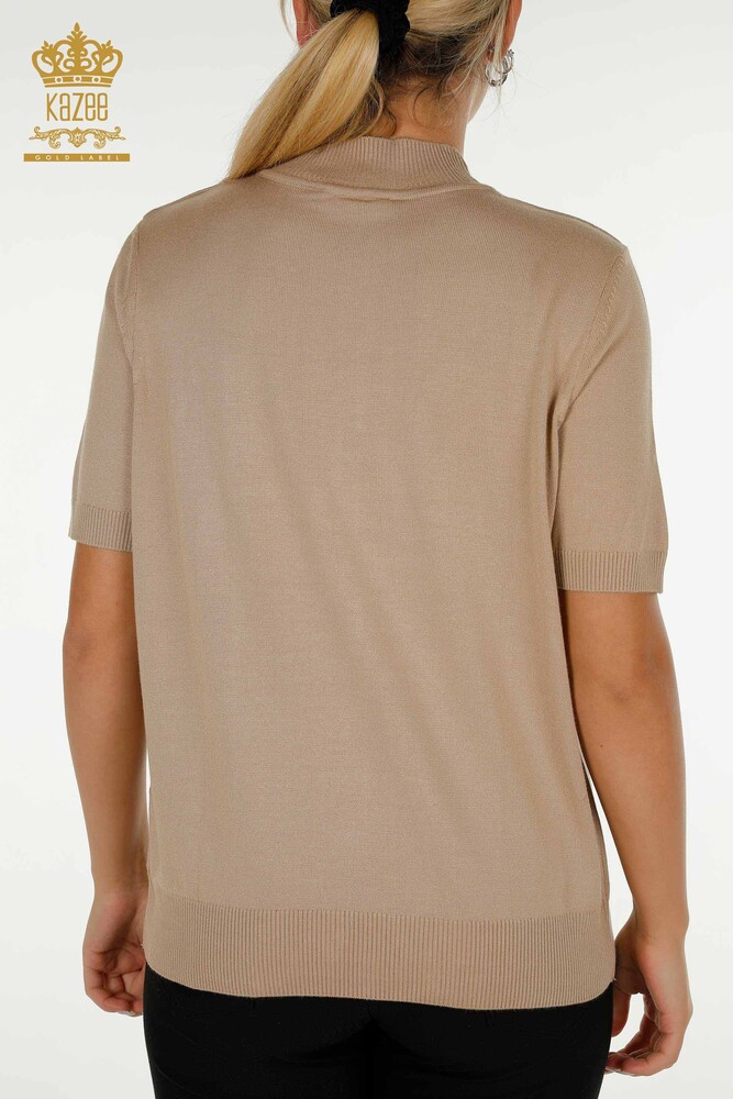 Wholesale Women's Knitwear Sweater High Collar Viscose Beige - 16168 | KAZEE - 7