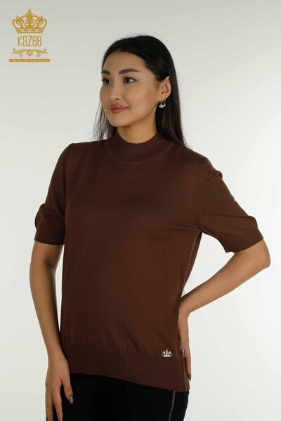 Wholesale Women's Knitwear Sweater High Collar Viscose Brown - 16168 | KAZEE 