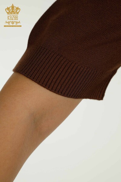 Wholesale Women's Knitwear Sweater High Collar Viscose Brown - 16168 | KAZEE - Thumbnail