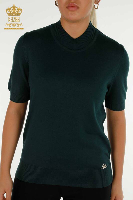 Wholesale Women's Knitwear Sweater High Collar Viscose Dark Green - 16168 | KAZEE