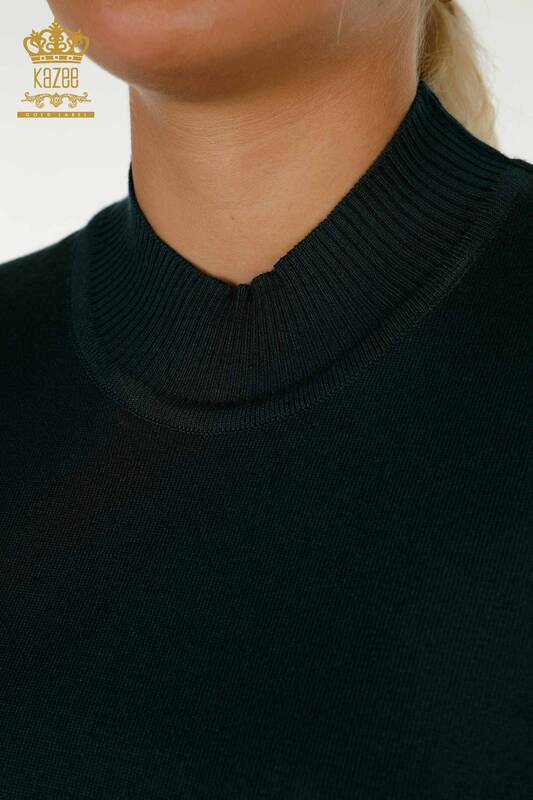 Wholesale Women's Knitwear Sweater High Collar Viscose Dark Green - 16168 | KAZEE