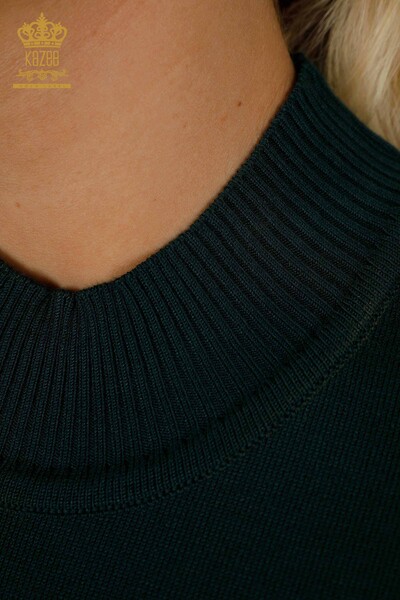 Wholesale Women's Knitwear Sweater High Collar Viscose Dark Green - 16168 | KAZEE - Thumbnail