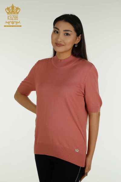 Wholesale Women's Knitwear Sweater High Collar Viscose Dusty Rose - 16168 | KAZEE - Thumbnail