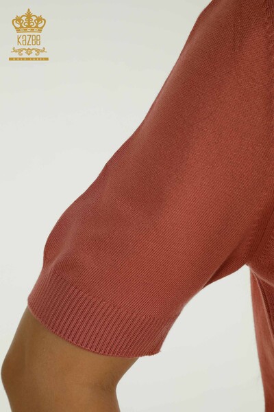 Wholesale Women's Knitwear Sweater High Collar Viscose Dusty Rose - 16168 | KAZEE - Thumbnail