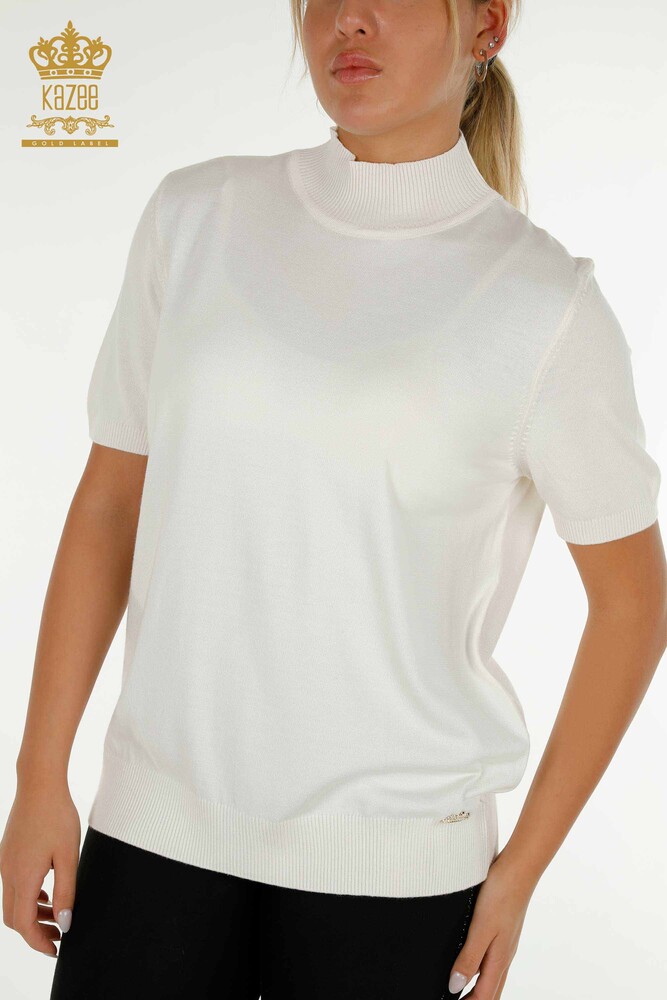 Wholesale Women's Knitwear Sweater High Collar Viscose Ecru - 16168 | KAZEE - 2