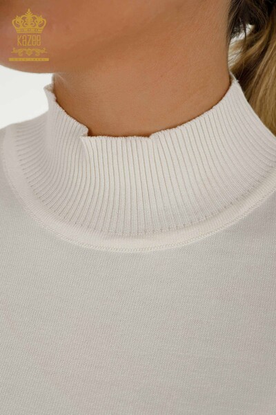 Wholesale Women's Knitwear Sweater High Collar Viscose Ecru - 16168 | KAZEE - Thumbnail