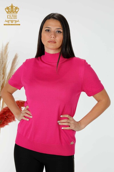 Wholesale Women's Knitwear Sweater High Collar Viscose Fuchsia - 16168 | KAZEE - Thumbnail