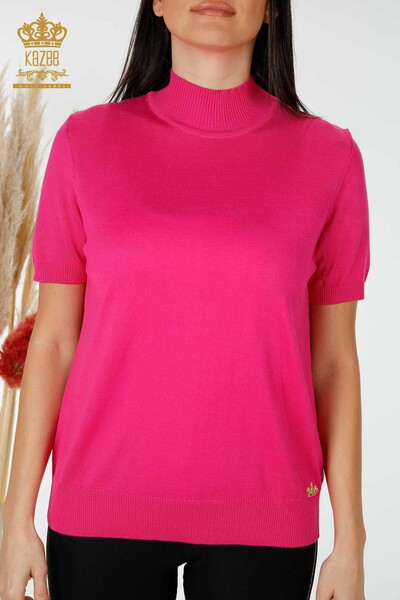 Wholesale Women's Knitwear Sweater High Collar Viscose Fuchsia - 16168 | KAZEE - Thumbnail