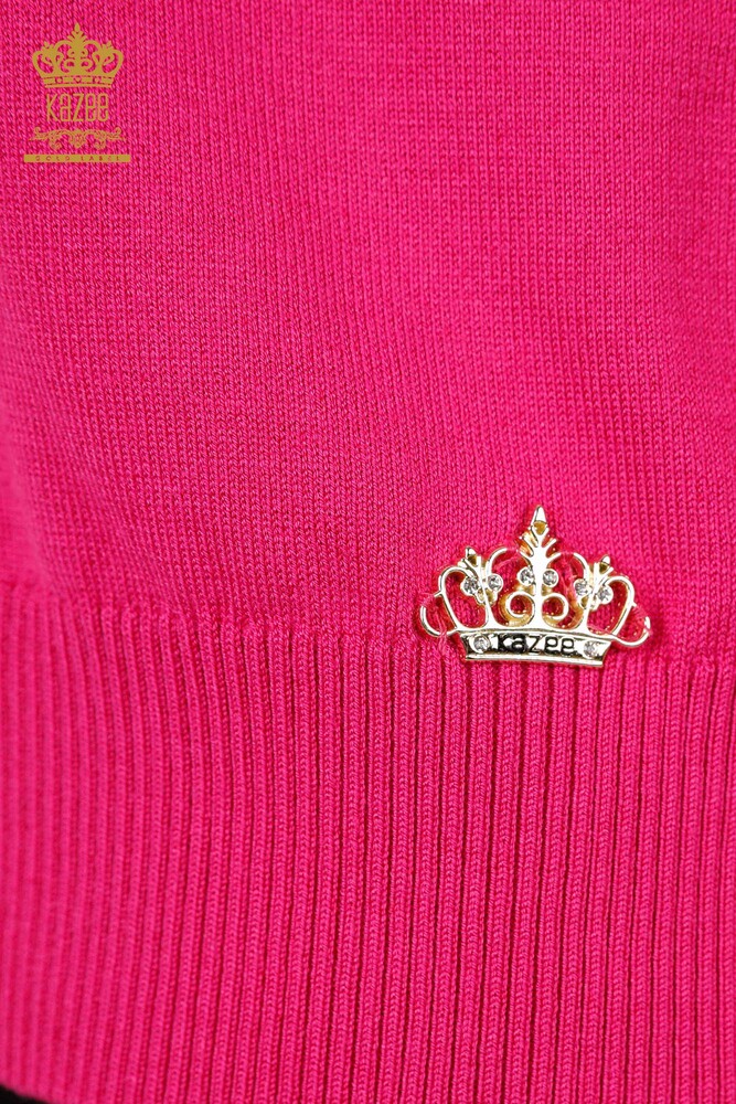 Wholesale Women's Knitwear Sweater High Collar Viscose Fuchsia - 16168 | KAZEE - 4