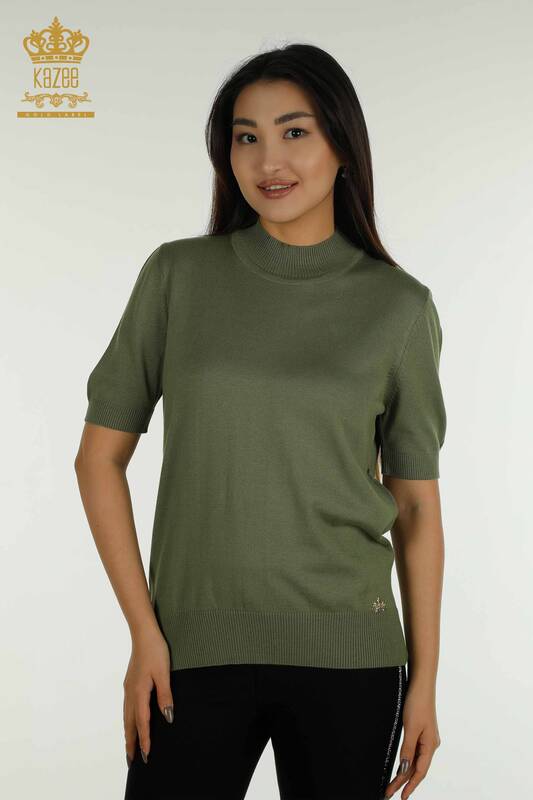 Wholesale Women's Knitwear Sweater High Collar Viscose Khaki - 16168 | KAZEE
