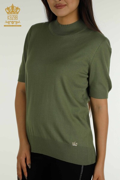 Wholesale Women's Knitwear Sweater High Collar Viscose Khaki - 16168 | KAZEE - Thumbnail