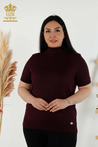 Wholesale Women's Knitwear Sweater High Collar Viscose Plum - 16168 | KAZEE - Thumbnail