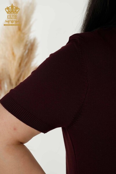 Wholesale Women's Knitwear Sweater High Collar Viscose Plum - 16168 | KAZEE - Thumbnail