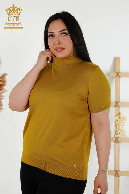 Wholesale Women's Knitwear Sweater High Collar Viscose Mustard - 16168 | KAZEE