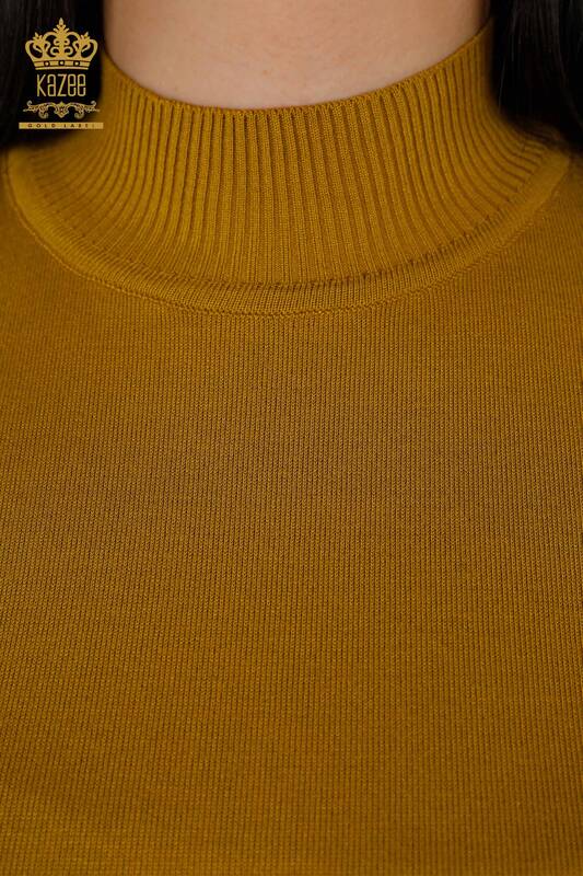 Wholesale Women's Knitwear Sweater High Collar Viscose Mustard - 16168 | KAZEE