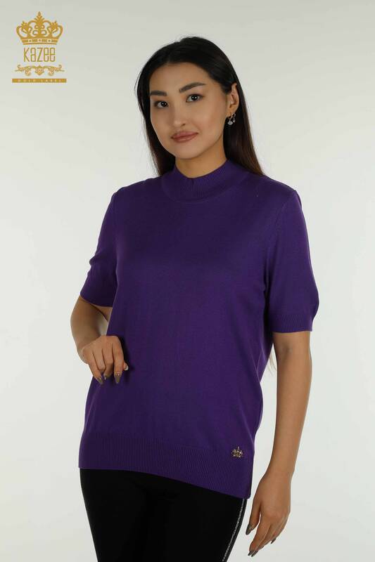 Wholesale Women's Knitwear Sweater High Collar Viscose Purple - 16168 | KAZEE