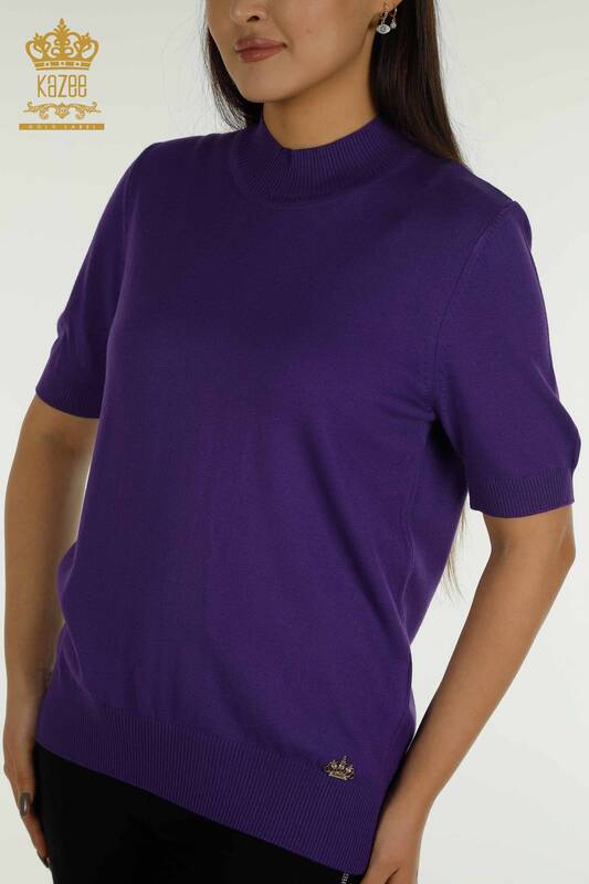 Wholesale Women's Knitwear Sweater High Collar Viscose Purple - 16168 | KAZEE