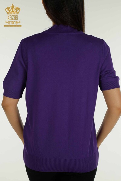 Wholesale Women's Knitwear Sweater High Collar Viscose Purple - 16168 | KAZEE - Thumbnail