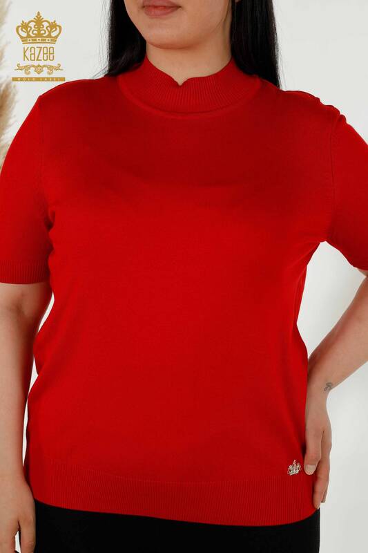 Wholesale Women's Knitwear Sweater High Collar Viscose Red - 16168 | KAZEE