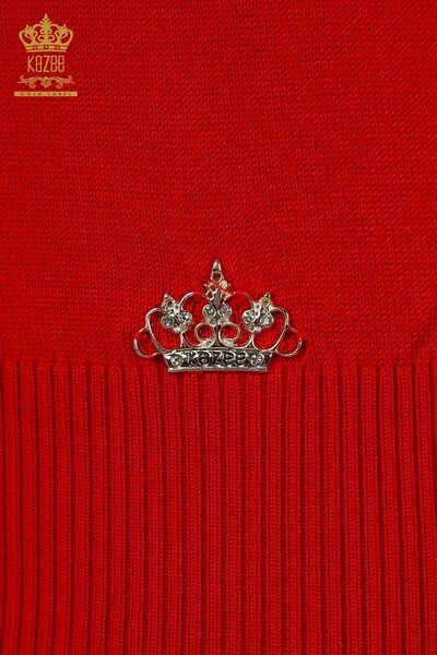 Wholesale Women's Knitwear Sweater High Collar Viscose Red - 16168 | KAZEE - Thumbnail
