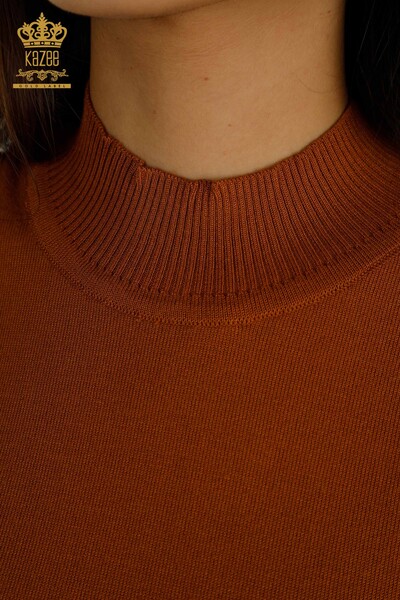 Wholesale Women's Knitwear Sweater High Collar Viscose Tan - 16168 | KAZEE - Thumbnail