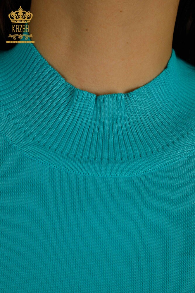 Wholesale Women's Knitwear Sweater High Collar Viscose Turquoise - 16168 | KAZEE - 3