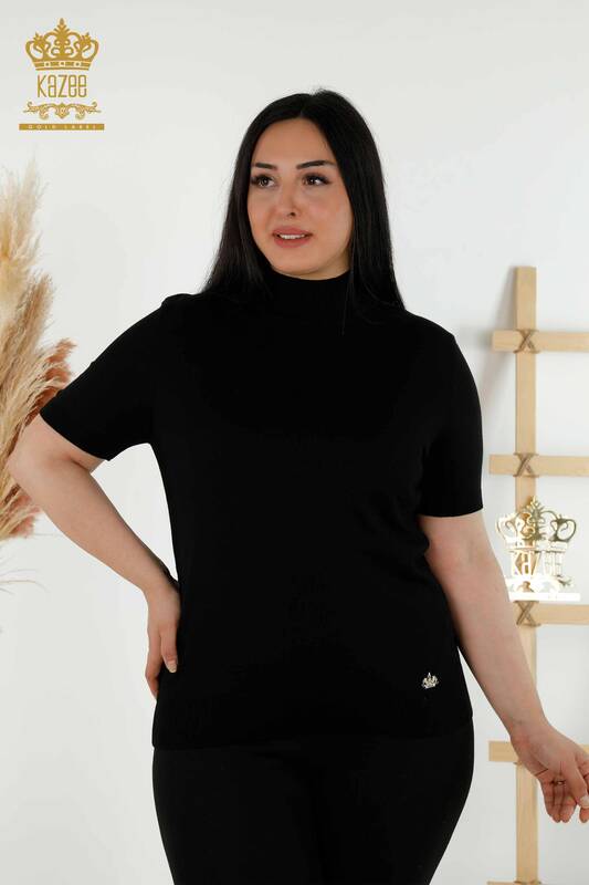 Wholesale Women's Knitwear Sweater High Collar Viscose Black - 16168 | KAZEE