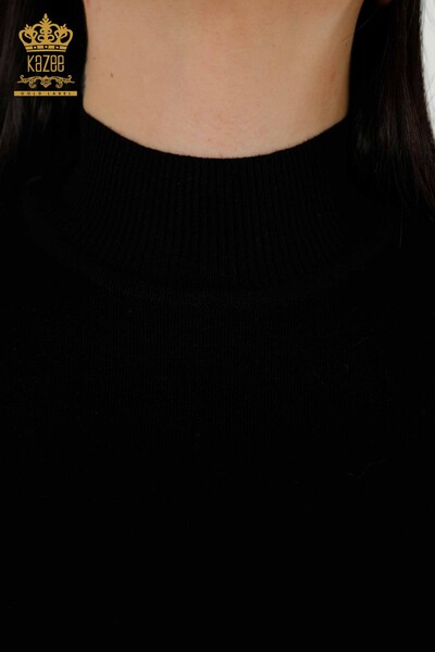 Wholesale Women's Knitwear Sweater High Collar Viscose Black - 16168 | KAZEE - Thumbnail