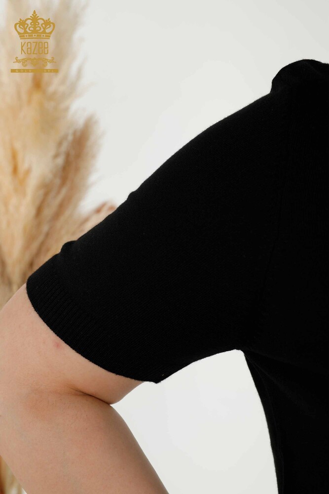 Wholesale Women's Knitwear Sweater High Collar Viscose Black - 16168 | KAZEE - 4