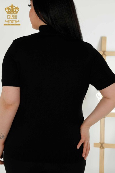 Wholesale Women's Knitwear Sweater High Collar Viscose Black - 16168 | KAZEE - Thumbnail