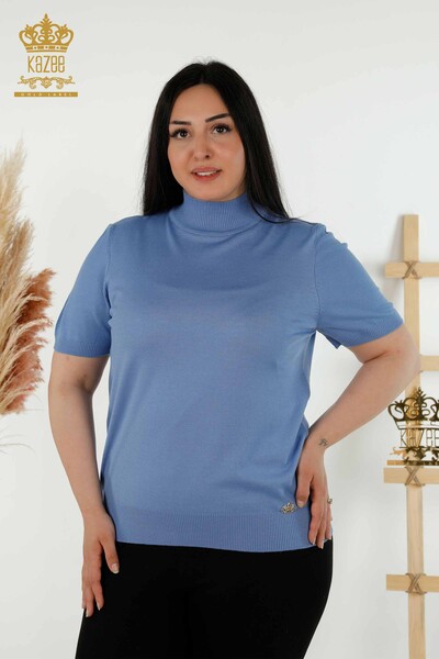 Wholesale Women's Knitwear Sweater High Collar Viscose Blue - 16168 | KAZEE - Thumbnail