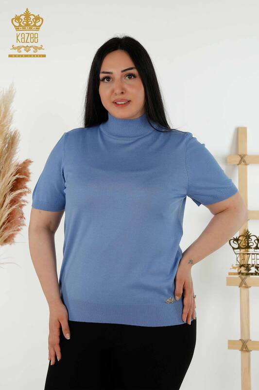 Wholesale Women's Knitwear Sweater High Collar Viscose Blue - 16168 | KAZEE