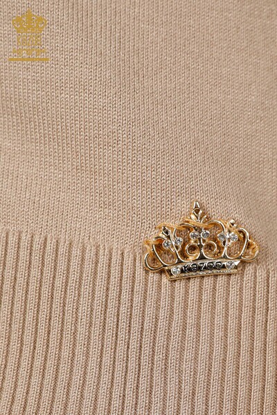 Wholesale Women's Knitwear Sweater High Collar Viscose Dark Beige - 16168 | KAZEE - Thumbnail