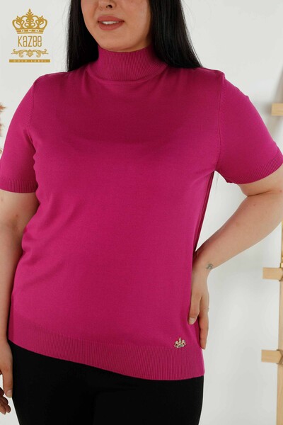 Wholesale Women's Knitwear Sweater High Collar Viscose Dark Fuchsia - 16168 | KAZEE - Thumbnail