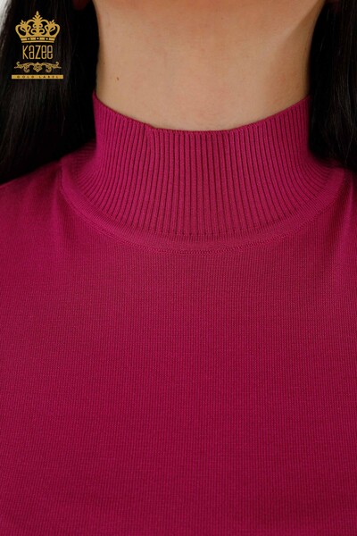 Wholesale Women's Knitwear Sweater High Collar Viscose Dark Fuchsia - 16168 | KAZEE - Thumbnail