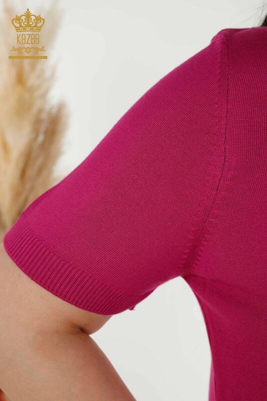 Wholesale Women's Knitwear Sweater High Collar Viscose Dark Fuchsia - 16168 | KAZEE