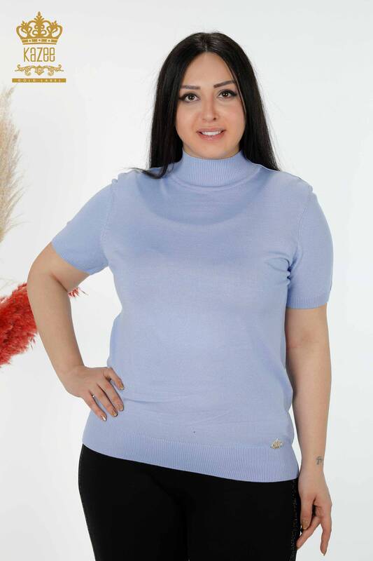 Wholesale Women's Knitwear Sweater High Collar Viscose Light Blue - 16168 | KAZEE