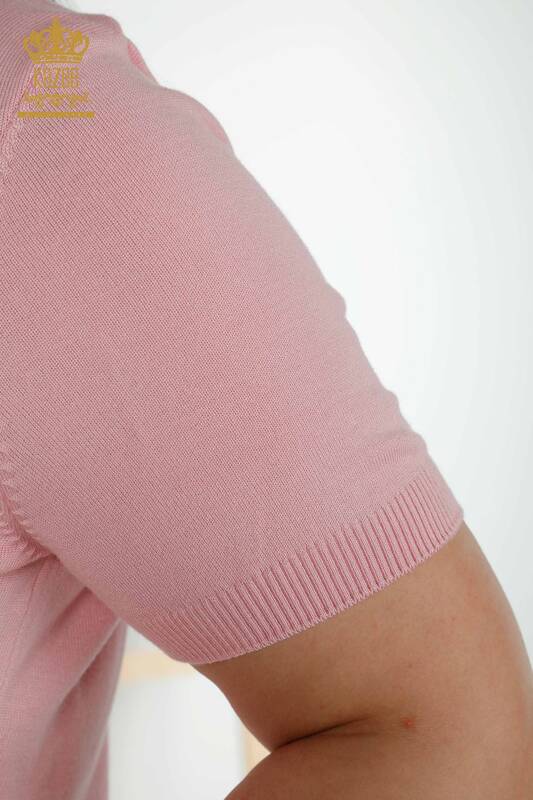 Wholesale Women's Knitwear Sweater Stand Collar Viscose Light Pink - 16168 | KAZEE