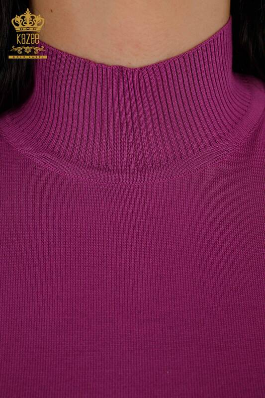 Wholesale Women's Knitwear Sweater High Collar Viscose Lilac - 16168 | KAZEE