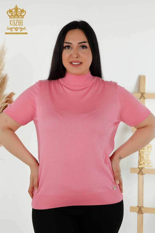 Wholesale Women's Knitwear Sweater High Collar Viscose Pink - 16168 | KAZEE