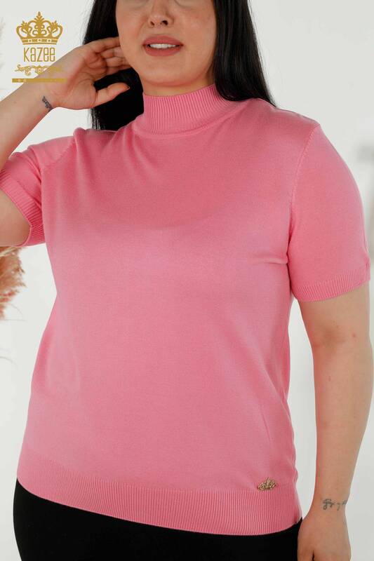Wholesale Women's Knitwear Sweater High Collar Viscose Pink - 16168 | KAZEE