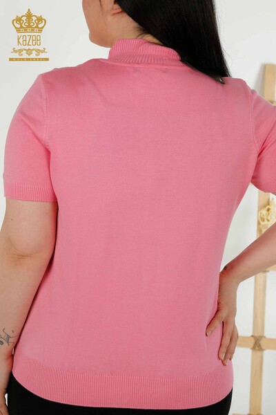 Wholesale Women's Knitwear Sweater High Collar Viscose Pink - 16168 | KAZEE - Thumbnail