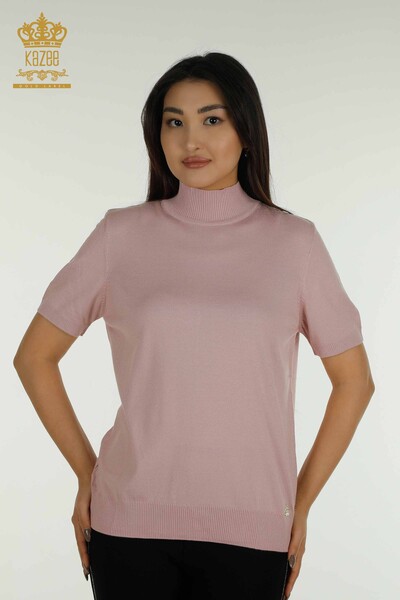 Wholesale Women's Knitwear Sweater High Collar Viscose Powder - 16168 | KAZEE - Thumbnail