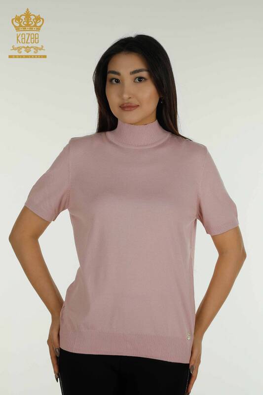 Wholesale Women's Knitwear Sweater High Collar Viscose Powder - 16168 | KAZEE