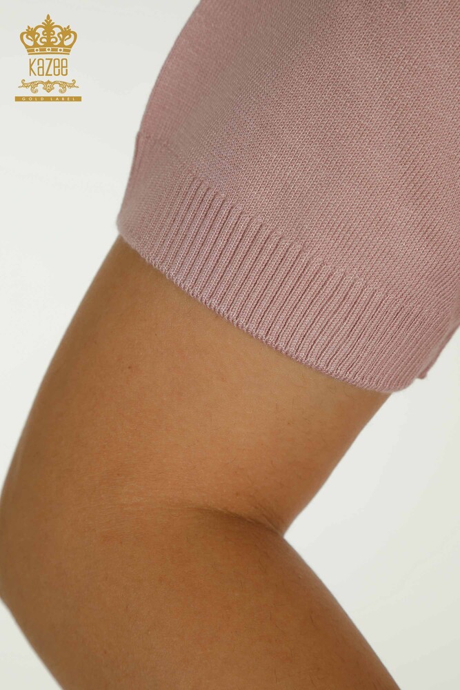 Wholesale Women's Knitwear Sweater High Collar Viscose Powder - 16168 | KAZEE - 6