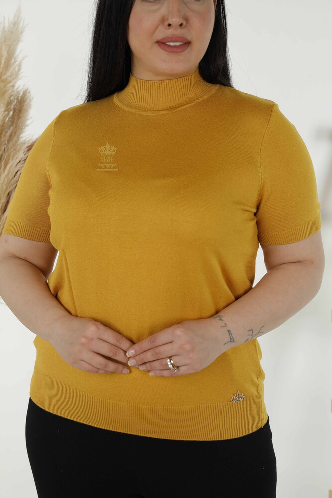 Wholesale Women's Knitwear Sweater High Collar Viscose Saffron - 16168 | KAZEE - 2