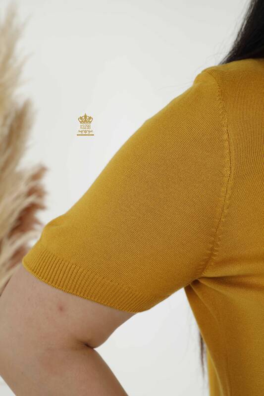 Wholesale Women's Knitwear Sweater High Collar Viscose Saffron - 16168 | KAZEE