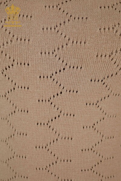 Wholesale Women's Knitwear Sweater Hole Detailed Beige - 30341 | KAZEE - Thumbnail