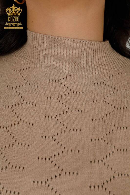 Wholesale Women's Knitwear Sweater Hole Detailed Beige - 30341 | KAZEE