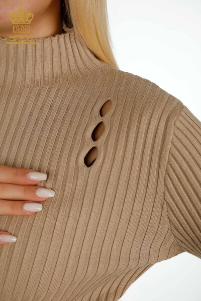 Wholesale Women's Knitwear Sweater Hole Detailed Beige - 30395 | KAZEE - Thumbnail